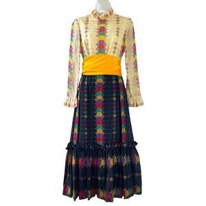 VINTAGE 70's Deadstock Hippie Flower Power Haight-Ashbury Style Midi Dress Sz S